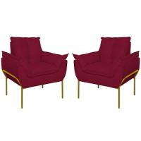 Kit 02 Poltronas Base Metal Dourado Sala, Quarto Escritório Marsala - 1