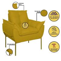 Kit 02 Poltronas Base Metal Dourado Sala, Quarto Escritório Amarelo - 3