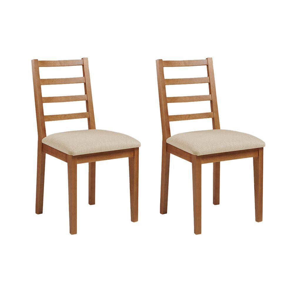 Kit 2 Cadeiras De Jantar Em Madeira Maciça Aline Estofado Linho Bege - Mel - Marrom - 1