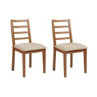 Kit 2 Cadeiras De Jantar Em Madeira Maciça Aline Estofado Linho Bege - Mel - Marrom - 1