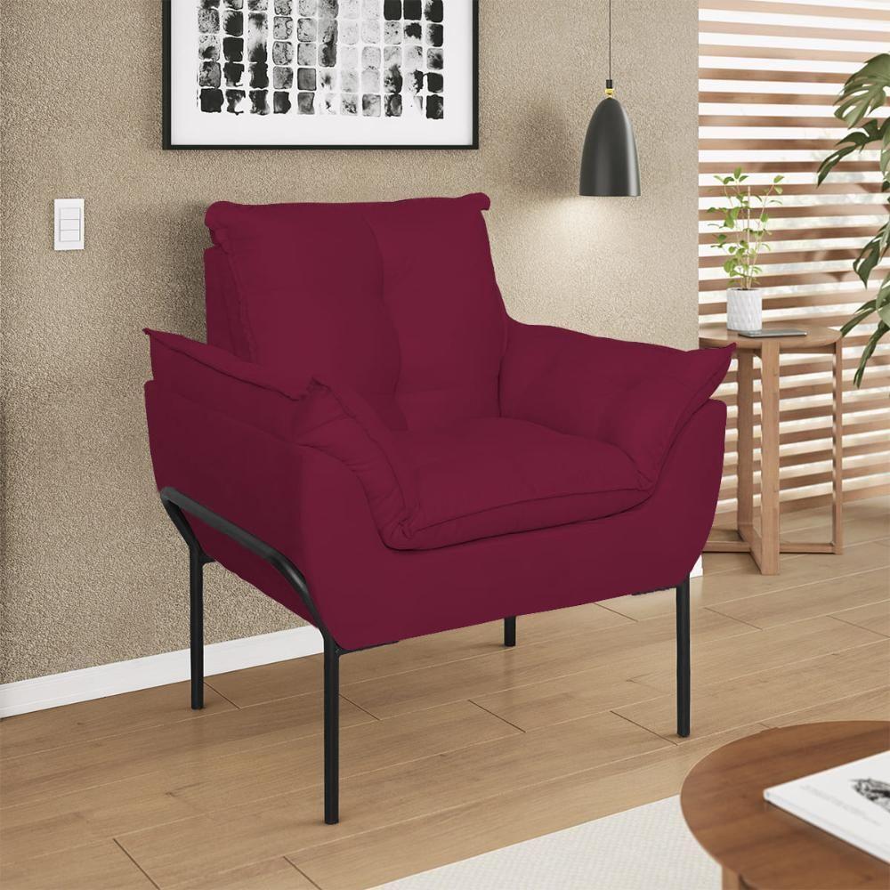 Kit 02 Poltronas Base Metal Preto Sala, Quarto Escritório Marsala - 2