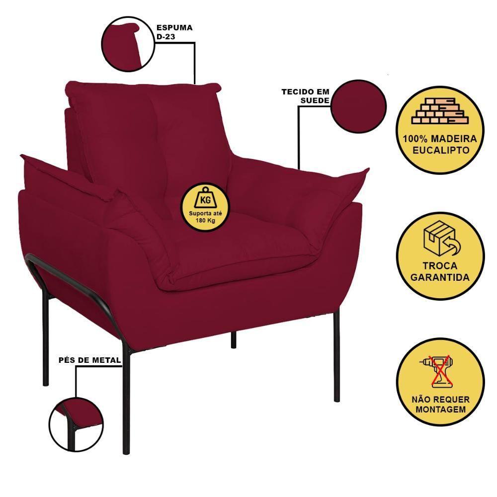 Kit 02 Poltronas Base Metal Preto Sala, Quarto Escritório Marsala - 3