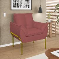Kit 02 Poltronas Base Metal Dourado Sala, Quarto Escritório Rosa - 2