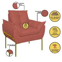 Kit 02 Poltronas Base Metal Dourado Sala, Quarto Escritório Rosa - 5