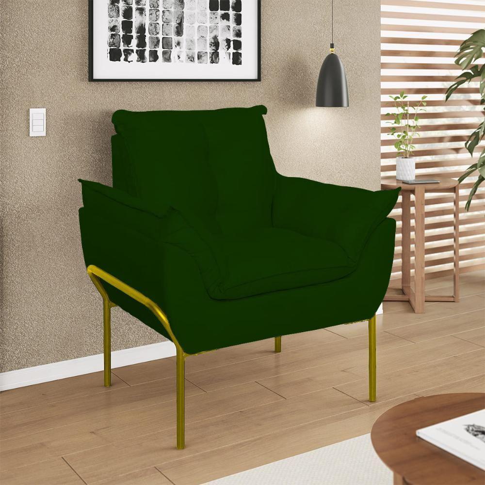 Kit 02 Poltronas Base Metal Dourado Sala, Quarto Escritório Verde - 4
