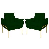 Kit 02 Poltronas Base Metal Dourado Sala, Quarto Escritório Verde - 1
