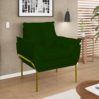 Kit 02 Poltronas Base Metal Dourado Sala, Quarto Escritório Verde