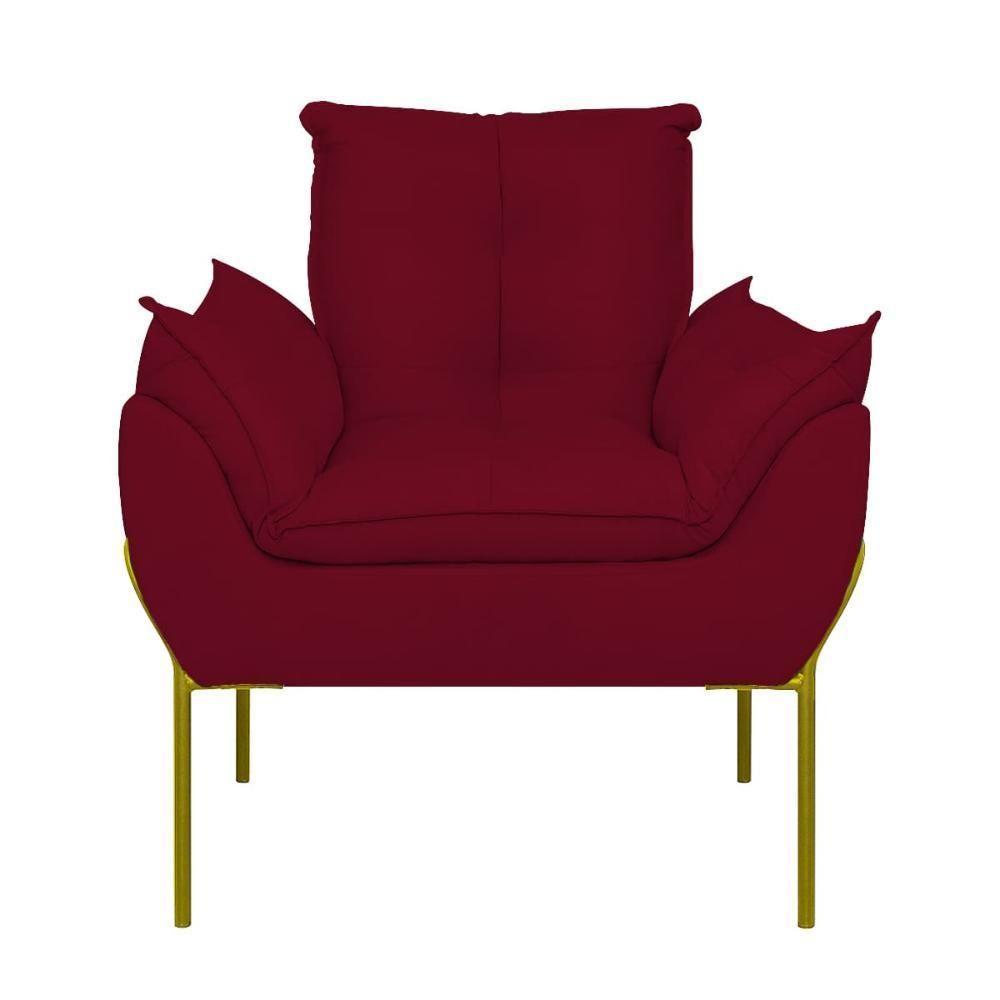 Kit 02 Poltronas Base Metal Dourado Sala, Quarto Escritório Vermelho - 6