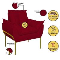 Kit 02 Poltronas Base Metal Dourado Sala, Quarto Escritório Vermelho - 5