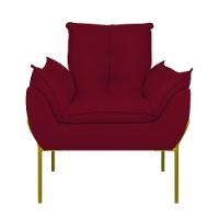 Kit 02 Poltronas Base Metal Dourado Sala, Quarto Escritório Vermelho - 6