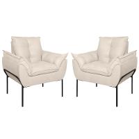 Kit 02 Poltronas Base Metal Preto Sala, Quarto Escritório Bege - 1