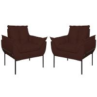 Kit 02 Poltronas Base Metal Preto Sala, Quarto Escritório Marrom - 1