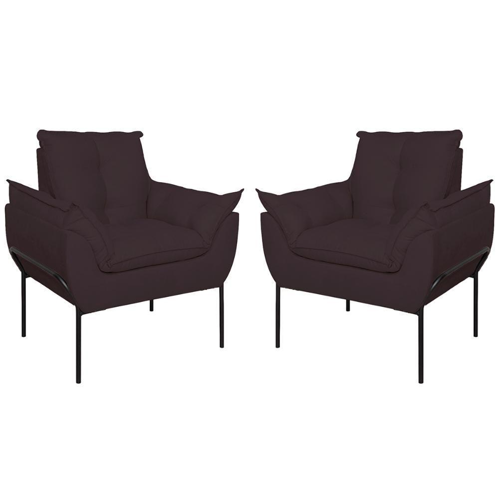 Kit 02 Poltronas Base Metal Preto Sala, Quarto Escritório Cinza - 1