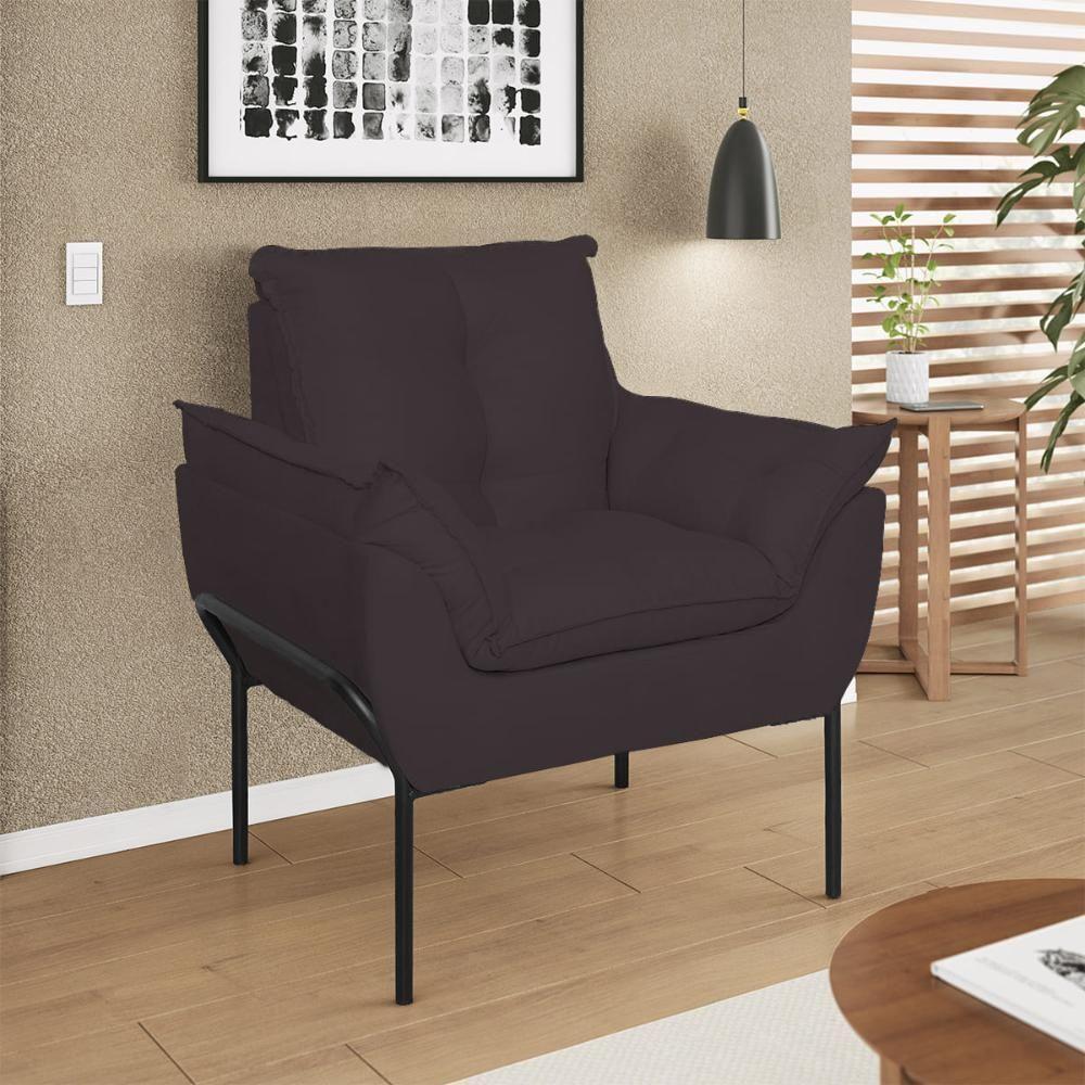 Kit 02 Poltronas Base Metal Preto Sala, Quarto Escritório Cinza - 2