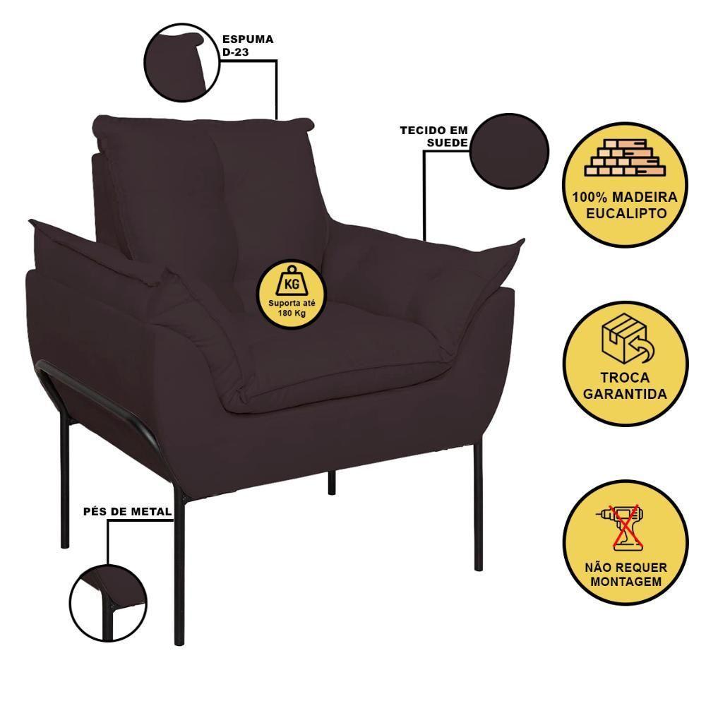 Kit 02 Poltronas Base Metal Preto Sala, Quarto Escritório Cinza - 5