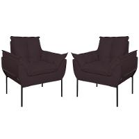 Kit 02 Poltronas Base Metal Preto Sala, Quarto Escritório Cinza - 1