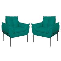 Kit 02 Poltronas Base Metal Preto Sala, Quarto Escritório Azul Turquesa - 1