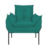 Kit 02 Poltronas Base Metal Preto Sala, Quarto Escritório Azul Turquesa - 3