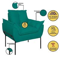 Kit 02 Poltronas Base Metal Preto Sala, Quarto Escritório Azul Turquesa - 5