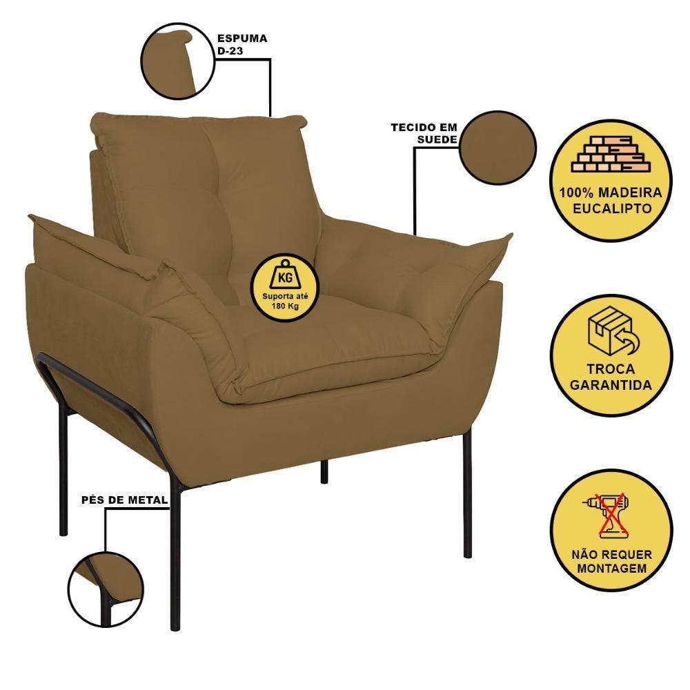 Poltrona Sofá Reforçada Base Metal Preta Amamentação Capuccino - 2