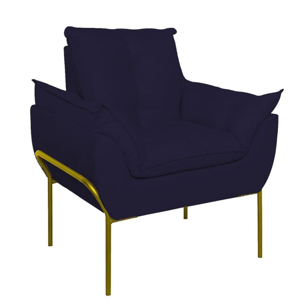 Poltrona Sofá Reforçada Base Metal Dourada Amamentação Azul Marinho - 4
