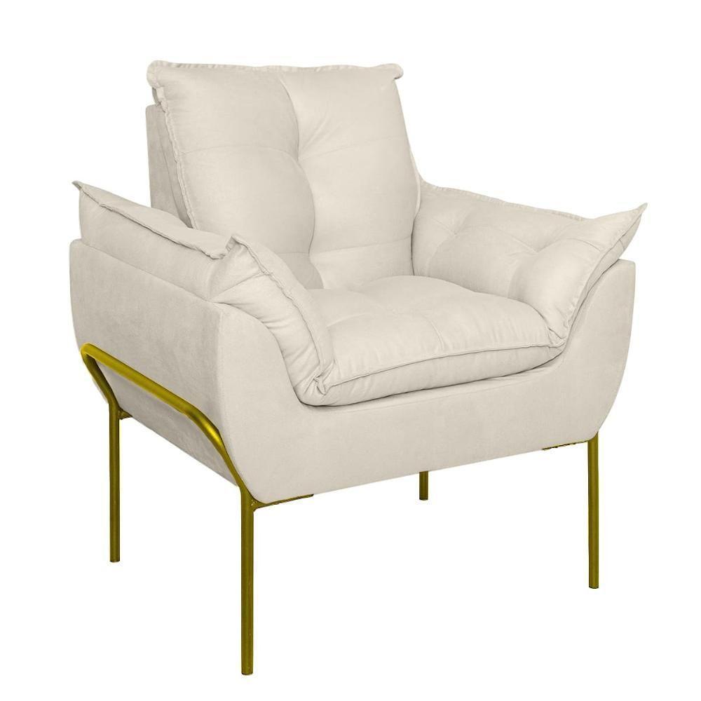 Poltrona Sofá Reforçada Base Metal Dourada Amamentação Bege - 4