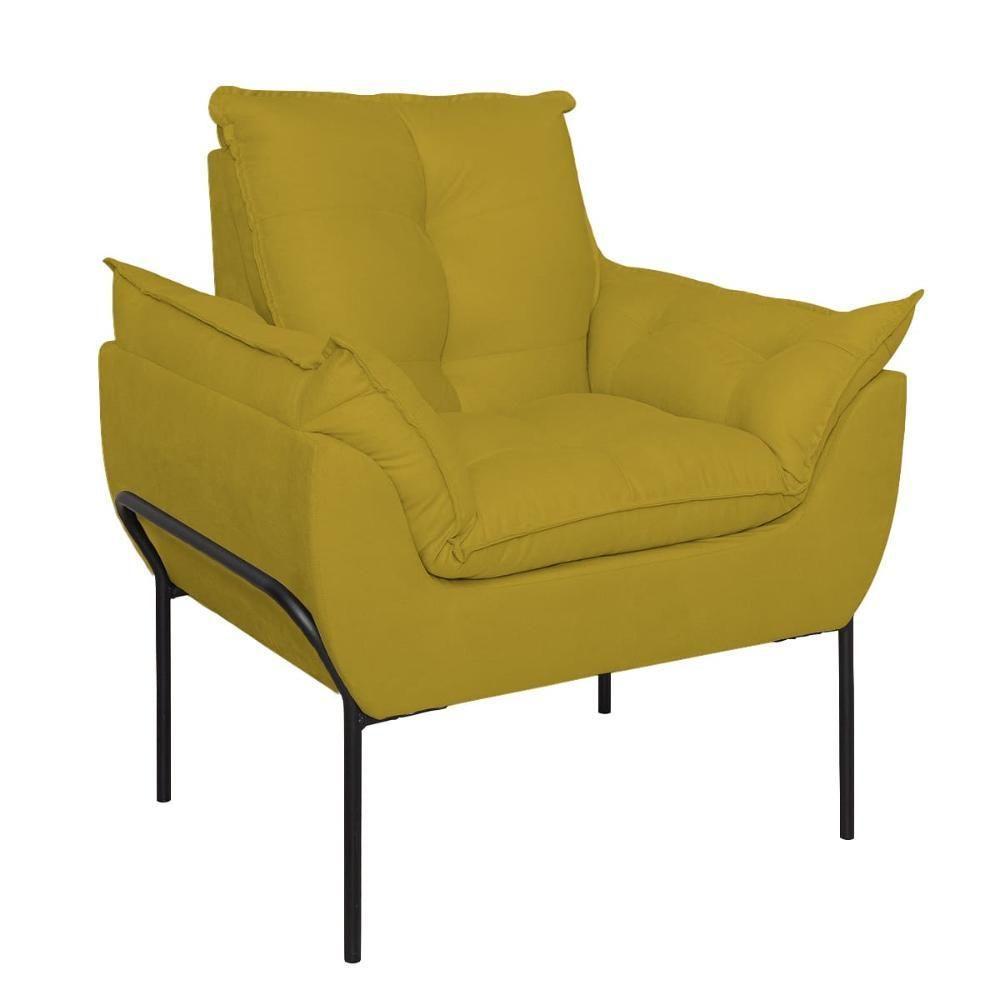 Poltrona Sofá Reforçada Base Metal Preta Amamentação Amarelo - 5