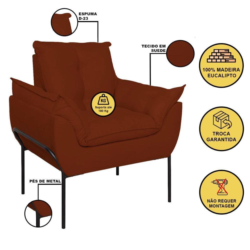 Poltrona Sofá Reforçada Base Metal Preta Amamentação Terracota - 2