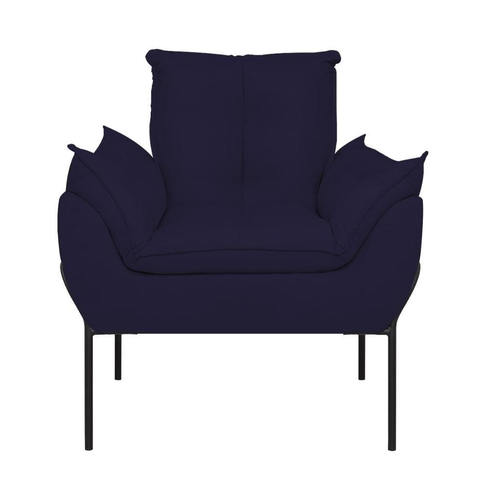 Kit 02 Poltronas Base Metal Preto Sala, Quarto Escritório Azul Marinho - 3