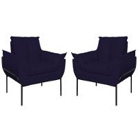 Kit 02 Poltronas Base Metal Preto Sala, Quarto Escritório Azul Marinho - 1