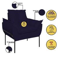 Kit 02 Poltronas Base Metal Preto Sala, Quarto Escritório Azul Marinho - 5