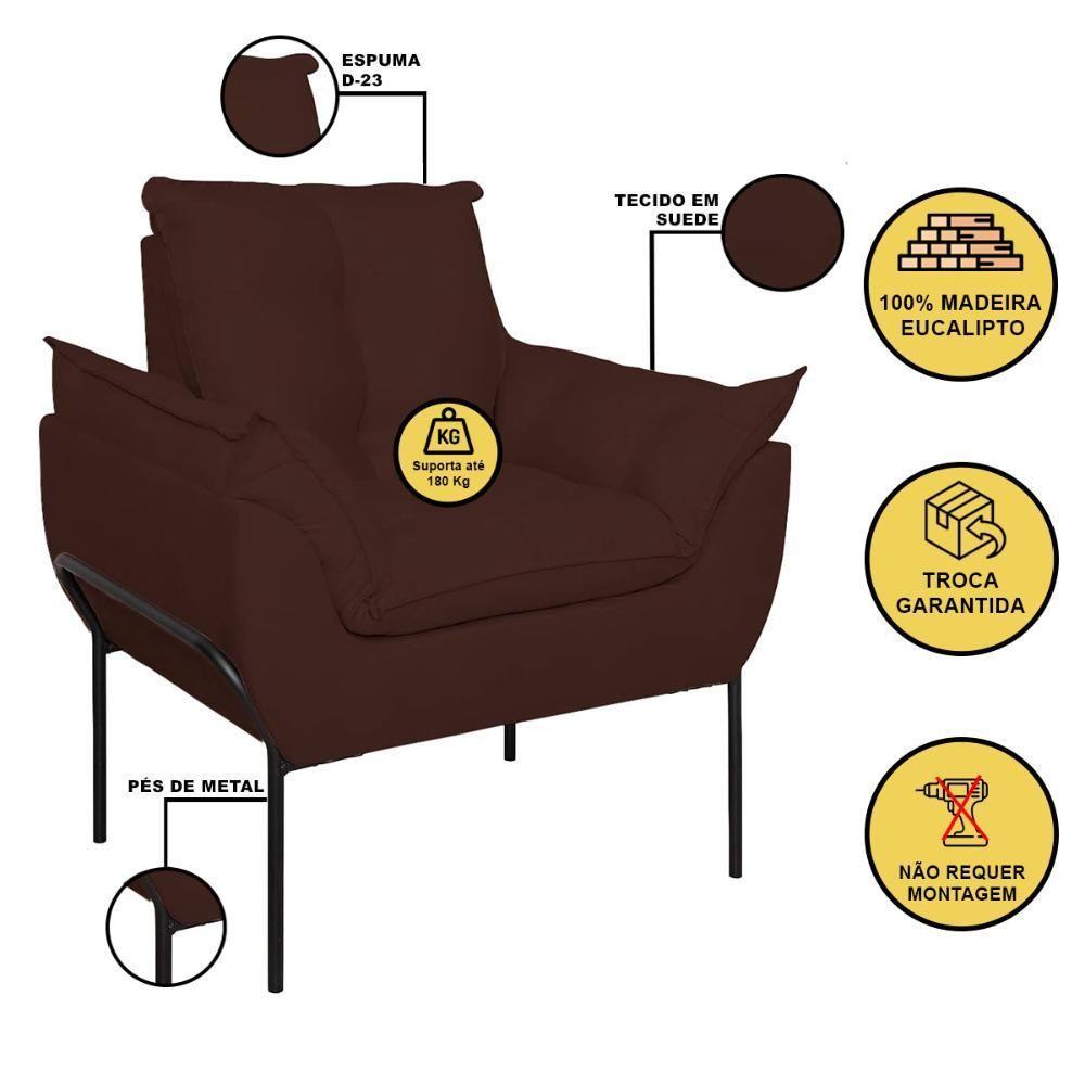 Poltrona Sofá Reforçada Base Metal Preta Amamentação Marrom - 2