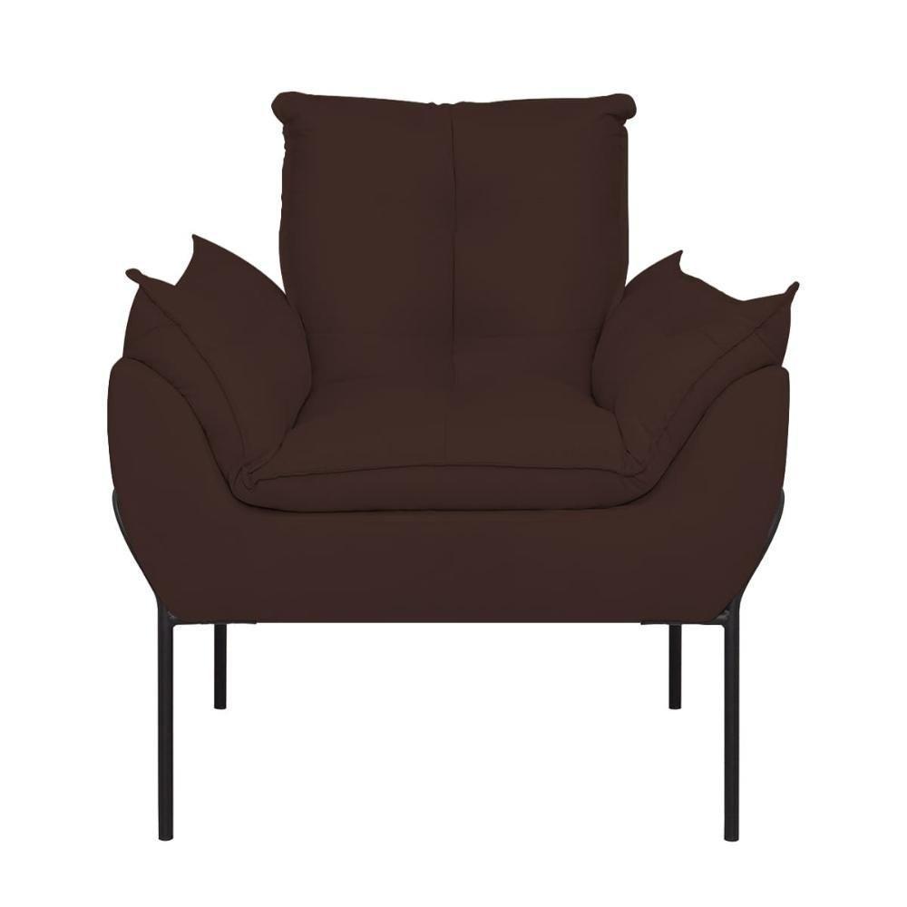 Poltrona Sofá Reforçada Base Metal Preta Amamentação Marrom - 5