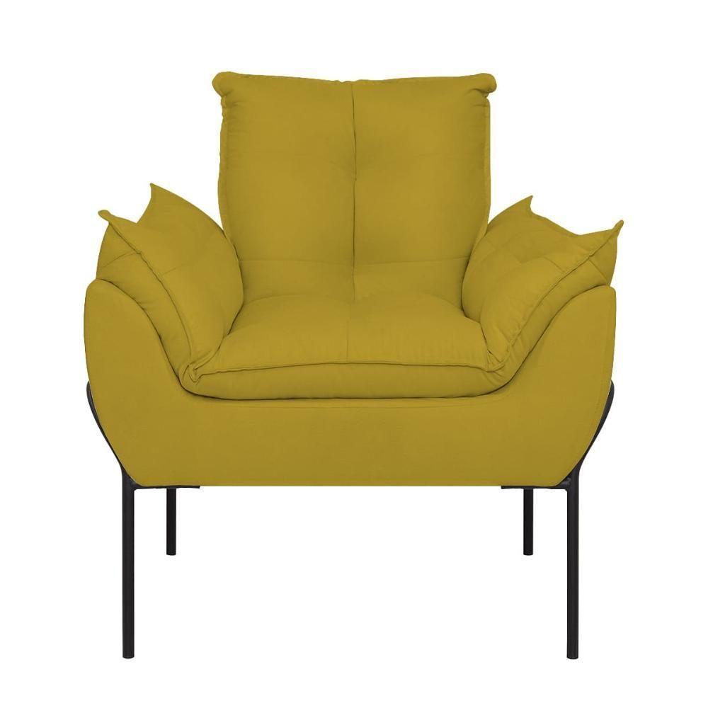 Kit 2 Poltronas Luxo Base Reforçada Metal Preto Amarelo - 5
