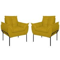 Kit 2 Poltronas Luxo Base Reforçada Metal Preto Amarelo - 1