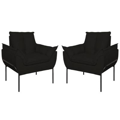 Kit 2 Poltronas Luxo Base Reforçada Metal Preto