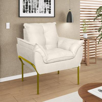 Poltrona Sofá Luxo Base Metal Dourada Recepção Escritório Bege