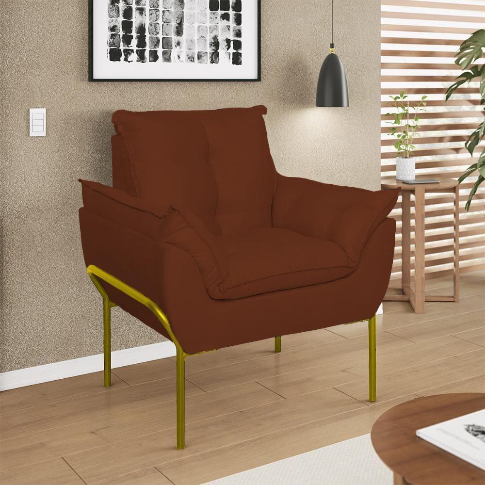 Poltrona Sofá Reforçada Base Metal Dourada Amamentação Terracota - 1
