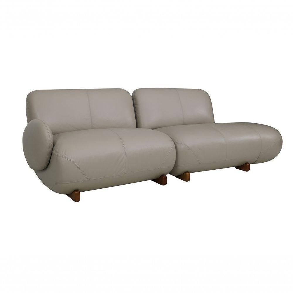 Sofá De Couro Onix 3 Lugares Com Chaise Direita Taupe - Mempra - 1