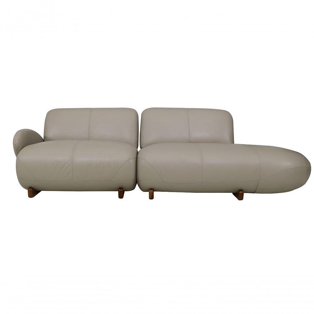 Sofá De Couro Onix 3 Lugares Com Chaise Direita Taupe - Mempra - 2