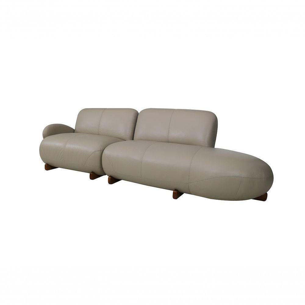 Sofá De Couro Onix 3 Lugares Com Chaise Direita Taupe - Mempra - 3