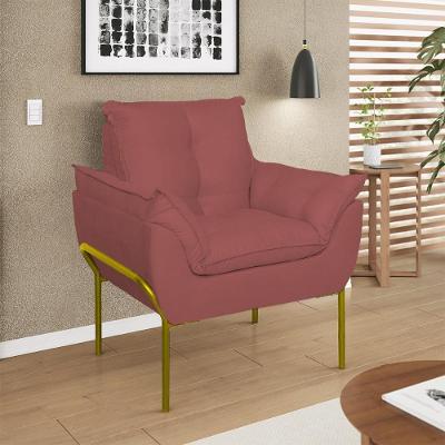 Poltrona Decorativa Luxo Recepção Clínica Estética Dourado Rosa