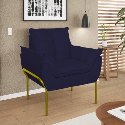 Poltrona Decorativa Luxo Recepção Clínica Estética Dourado Azul Marinho