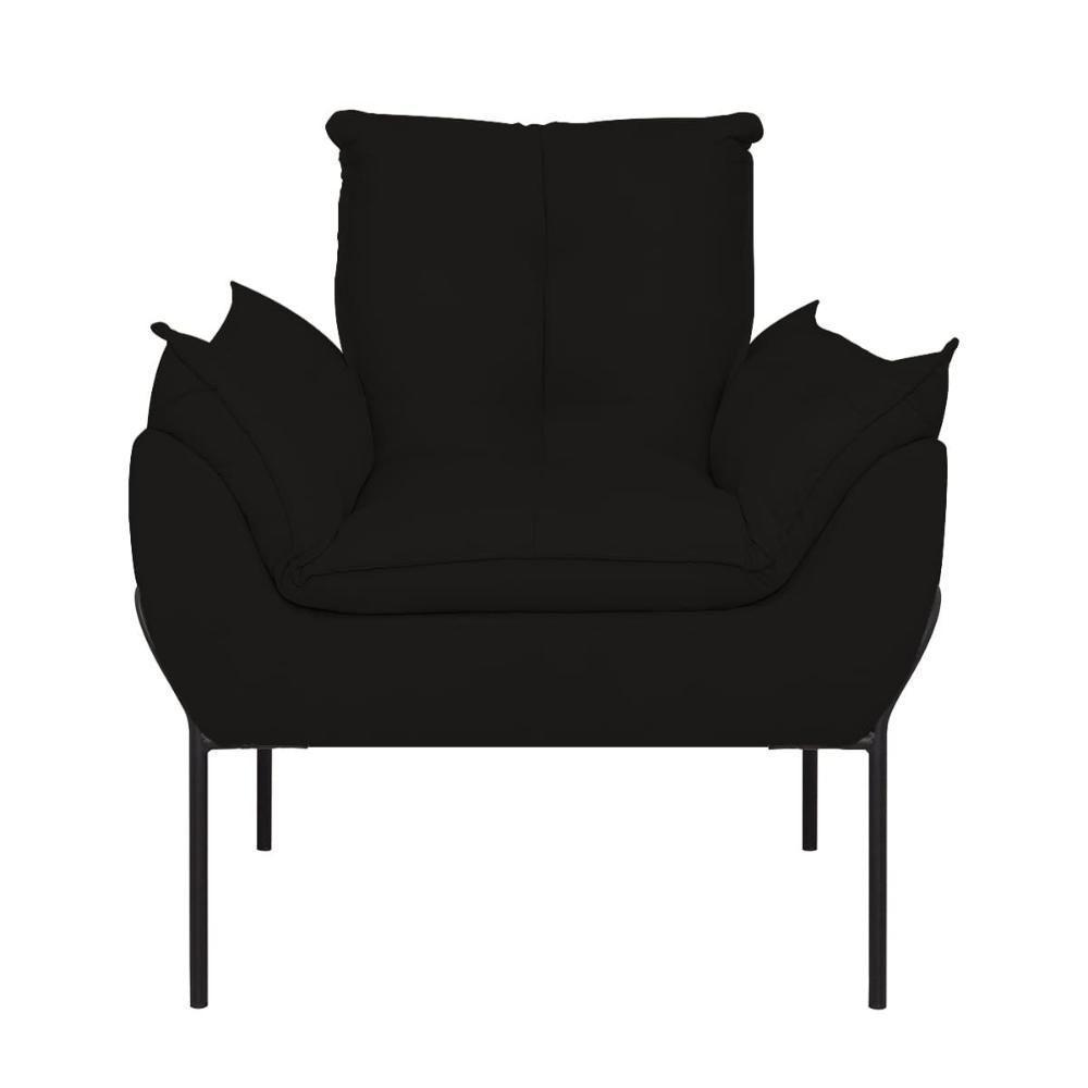 Poltrona Sofá Reforçada Base Metal Preta Amamentação Preto - 5