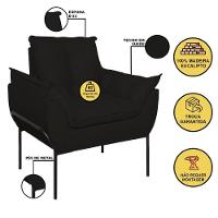 Poltrona Sofá Reforçada Base Metal Preta Amamentação Preto - 2