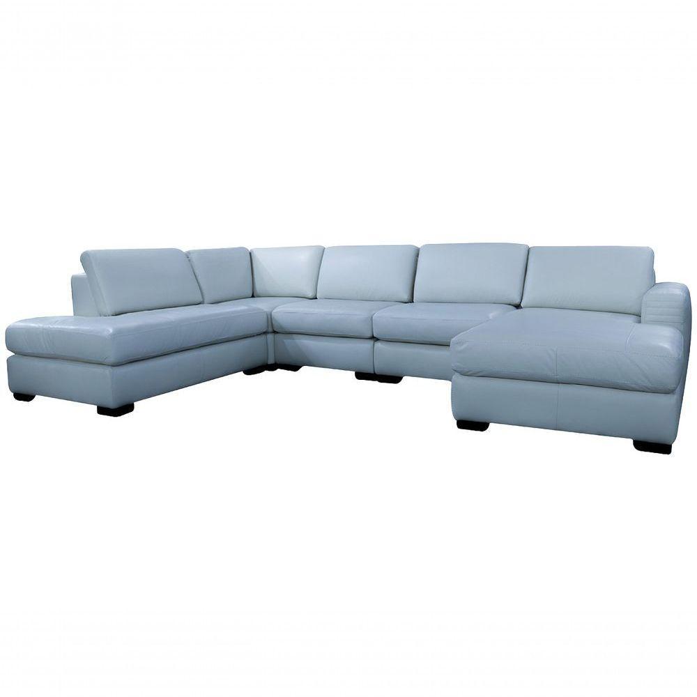 Sofá De Couro N.y. 6 Lugares Light Blue 3,58 M - Mempra - 2