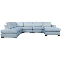 Sofá De Couro N.y. 6 Lugares Light Blue 3,58 M - Mempra - 1