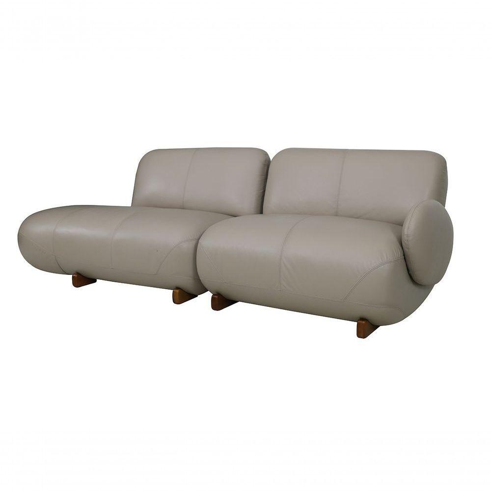 Sofá De Couro Onix 3 Lugares Com Chaise Esquerda Taupe - Mempra - 1