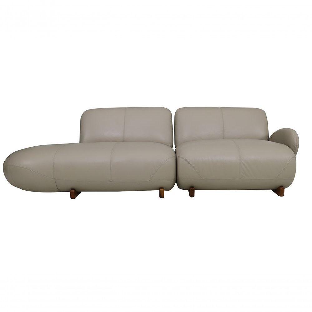 Sofá De Couro Onix 3 Lugares Com Chaise Esquerda Taupe - Mempra - 2
