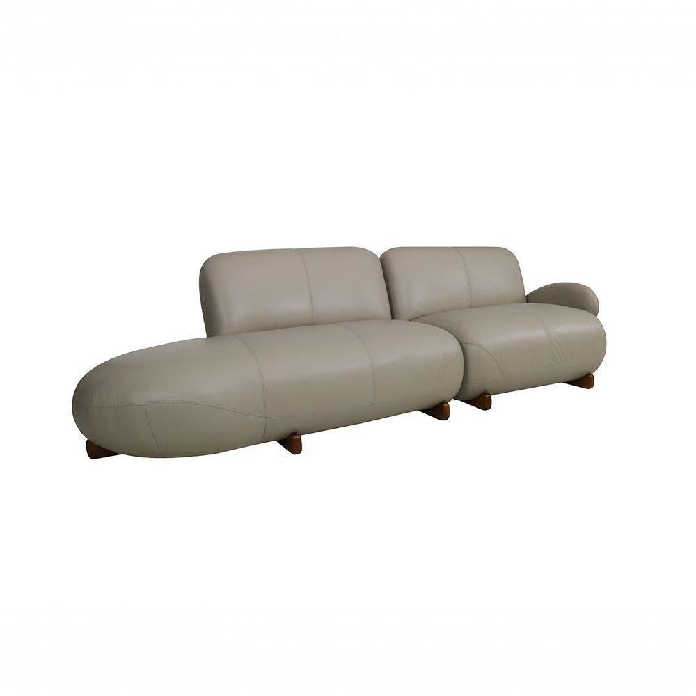 Sofá De Couro Onix 3 Lugares Com Chaise Esquerda Taupe - Mempra - 3